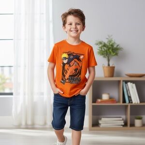 Naruto Orange Graphic Tee for Kids - Anime Short Sleeve Shirt size 10-12